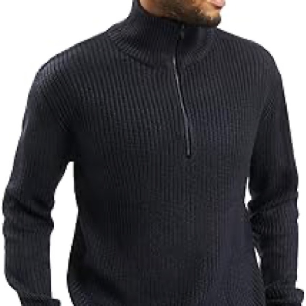 Men's Black Half-Zip Ribbed Sweater
